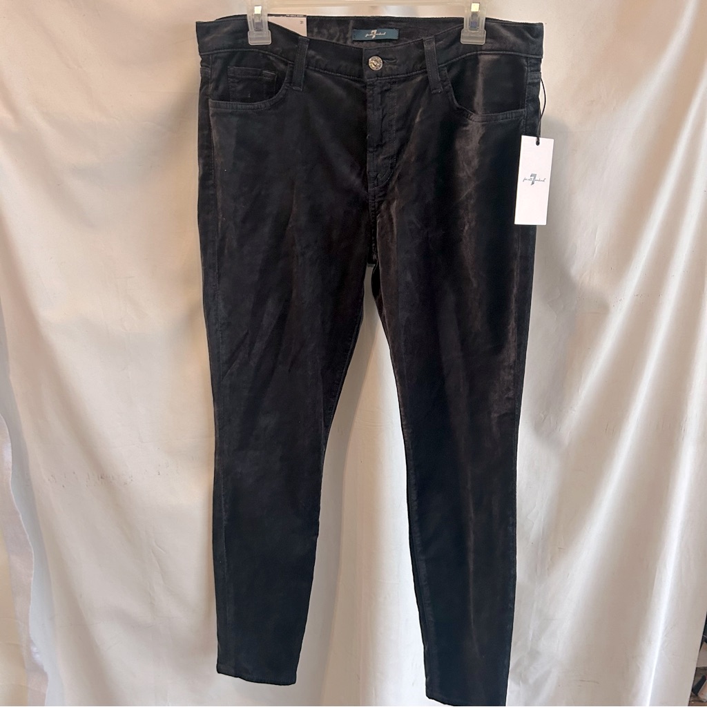 7 For All Mankind Darkest Green Velvet Skinny Ankle Pants Jeans | Size 31 | Nwt